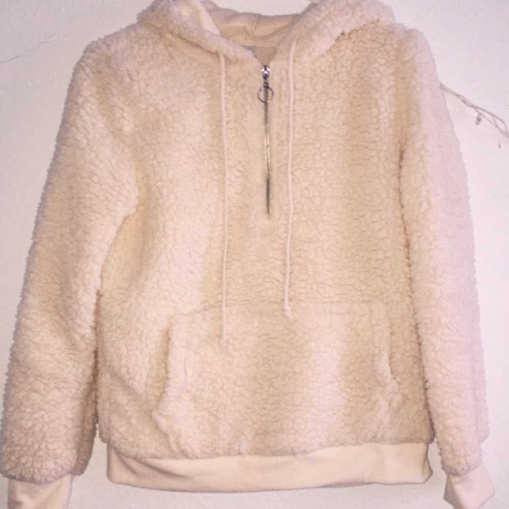 White faux fur hoodie